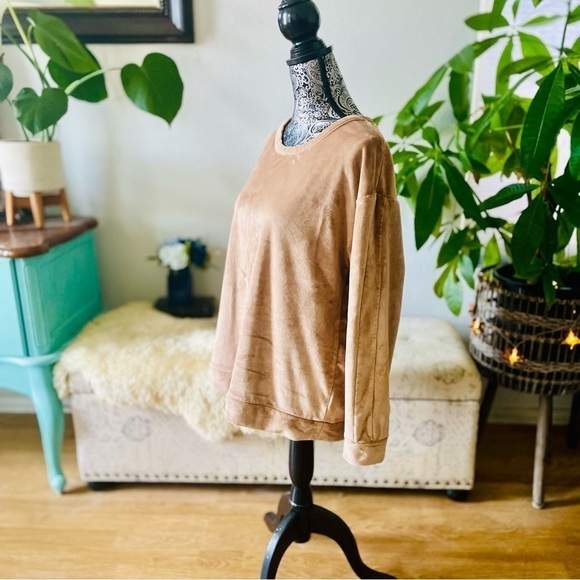 Koolabura By UGG Caramel Brown Luxe Velour Crewneck Sweater Jumper, Size L - Picture 5 of 7